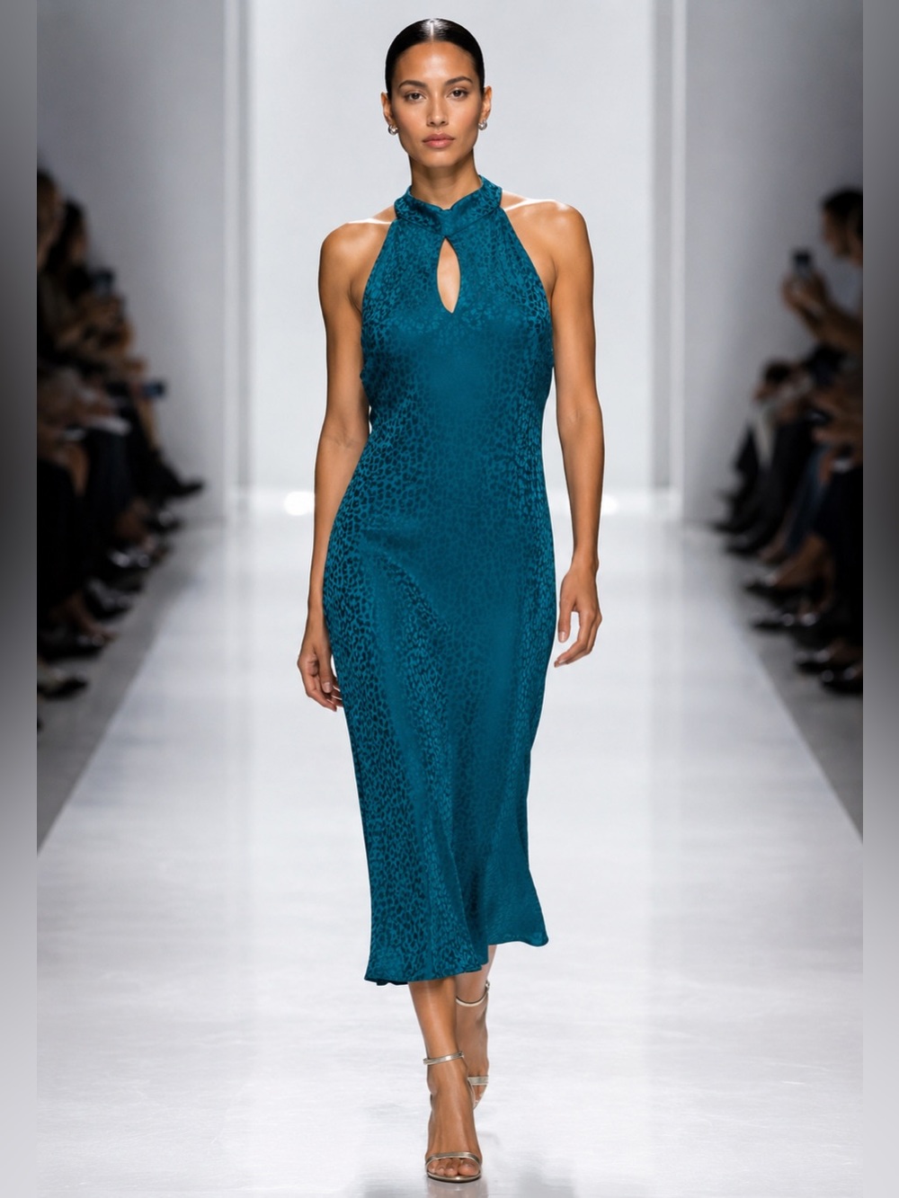 YFB YOUNG FABULOUS BROKE Sleeveless Teal Halter Midi Dress with Keyhole SM